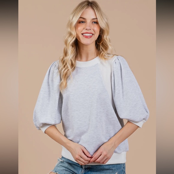 RESTOCKED Boho Solid Contrast Puffed Sleeve Top - Picture 4 of 8